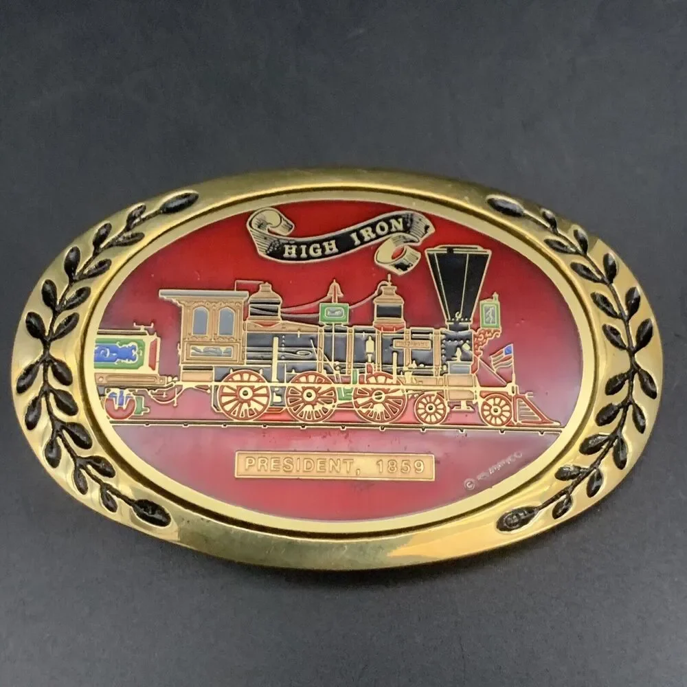 Vintage Heritage Buckles Brass High Iron Train President 1859 Belt Buckle Locom